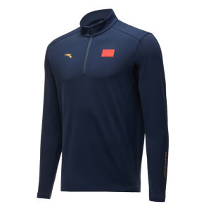 Anta Mens Sportswear Long Sleeve Hoodie Casual Business Polo Shirt Standard Fit Travel Friendly Breathable Nylon Fiber