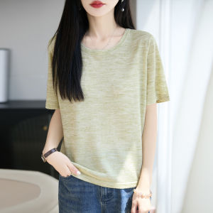 YUEXINYIRONG | French Design Colorful Knit Short Sleeve T-Shirt Light and Breathable Slim Fit Versatile