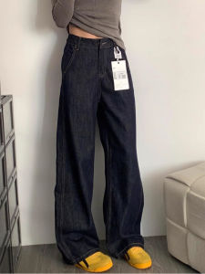Elegant Vintage Large Size Deep Blue Denim Pants