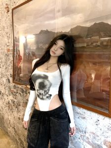 Áo Thun Dài Tay Ôm Vừa Vặn Phong Cách Đường Phố Mỹ Dành Cho Nữ Mùa Thu Thường Ngày in Họa Tiết Cổ Tròn