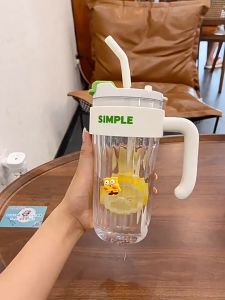 แก้วพลาสติก SIMPLE แก้วใส่น้ำ 890ml สไตล์มินิมอล  พร้อมส่ง พร้อมหลอดและสติ๊กเกอร์