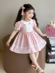 Sweet Princess Style Cotton Dress for Girls Short Sleeve Elastic Waist Summer Clothes Childrens Clothing Baby Outfit 2025 New Arrival