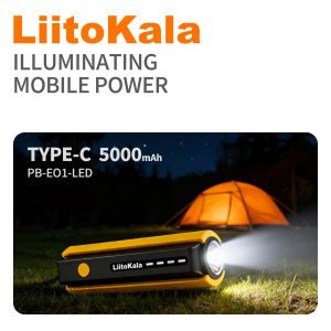 Liitokala | LiitoKala PB-E01-LED Mini Flashlight Power Bank 5000mAh 2-in-1 Type-C Portable Charger 1W EDC Torch Black Yellow
