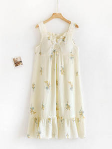 Padded Strap Nightdress for Women Summer Cotton Gauze Thin Sweet Princess Style Pajamas Mid Length Long Length Dress