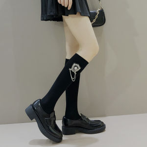 British Style Womens Black Mid-Calf Socks for Leather Shoes Spring Summer Sweet Cool JK Leg Socks Trendy European Goods