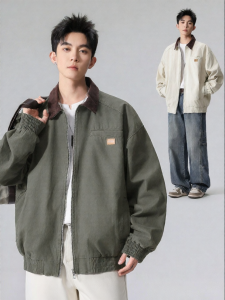 Wood soon | Vintage Colorblock Work Jacket Mens Loose Spring