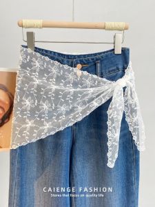 CAIENGE | Design Sensitivity Sweet Lace Hip Cover Net Gauze Waist Scarf Triangle Apron
