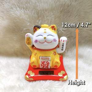 Lucky Fengshui Solar Cat with Yellow Dress and Red Dress made of Porcelain (no need battery)