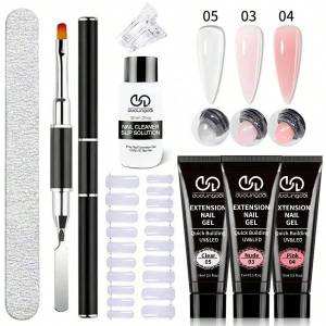8PCS/Set Poly Extension Gel Set Nail Art Polygels Kit Clear White Color Nail UV Gel Tip Form Acrylic Nail Gel Slice Brush Kit