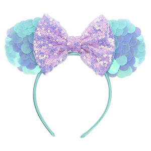 Disney Mermaid Headband Sequins Mouse Ears Hair Bows Hairband Girls Hair Accessories Women Party Headwear Kids Princess Cosplay