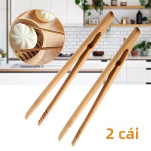 2 Cái Kẹp Thực Phẩm Bằng Gỗ Tre 18Cm Dùng Cho Bánh Mì Nướng Salad Thịt Xông Khói Trà Đá - Bộ Kẹp Đồ Dùng Nhà Bếp