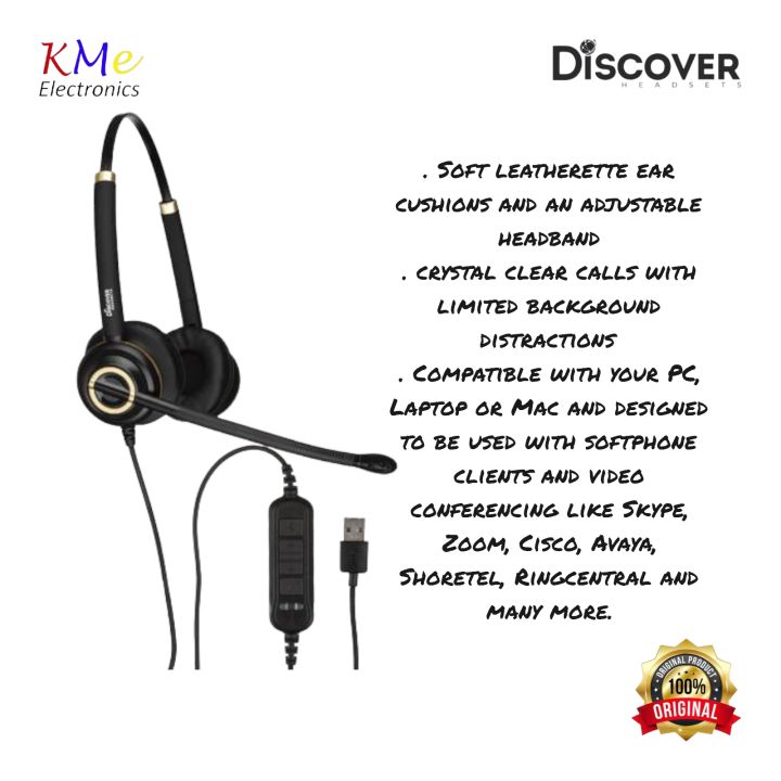 Original Discover D712U Dual Speaker USB Wired Office Headset Corded