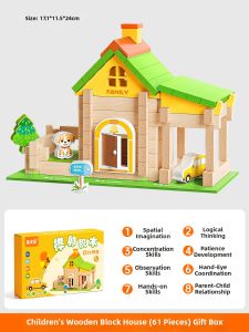 TONGMUXING | Children Educational Wooden DIY Building House Puzzle