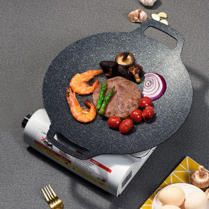 Korean Round Grill Pan Thick Cast Iron Frying Pan Flat Pancake Griddle Non-stick Maifan Stone Cooker Barbecue Tray BBQ Tool