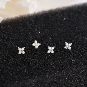 Trendy Cute Sweet Flower Zircon Stud Earring For Women Classic Shiny Stud Earrings Fashion Small Ear Female Jewelry