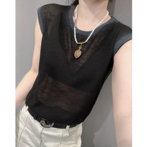 ฤดูร้อน แฟชั่นใหม่ Ice ผ้าไหม ถัก เสื้อท่อนบน ผู้หญิง หลวม แขนสั้น โปร่งแสง สตรีทสไตล์ ผ้าวิสโคส โพลีเอสเตอร์ Blend Crewneck