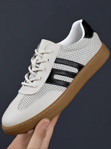 Handmade Summer Breathable Wear-Resistant Cowhide Shoes De Xin White Shoes Rubber Sole Flat Heel round Toe Sports Casual Shoes