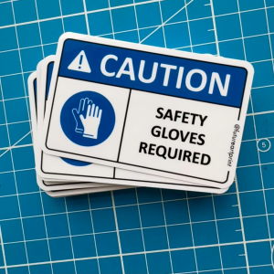 Caution. Safety Gloves Required. Hand Protection Sturdy Wear. Premium Sticker Sign Warning Danger Signage Label.