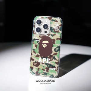 Black Camouflage Monkey 13 Phone Case New 14Promax Large Hole Full Edge Anti-Fall Shell Mens IP Trendy 12 Apple iPhone 15 Phone Case Straight Edge Square Personality Women