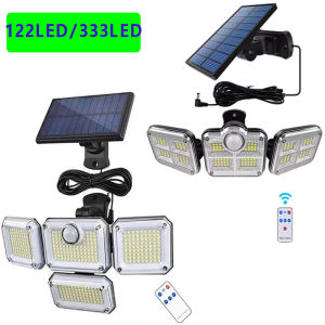 1 PACK Outdoor Motion Sensor Lamp 4-Head Solar Power Light 122 LED Solar Light Flood Lights 3000 Lumens270° Lighting Range