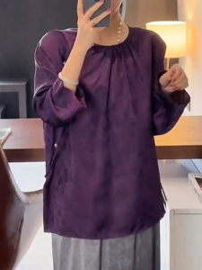 QINGNAER | Autumn New Style Large Size Purple Floral Print Loose Fitting Blouse