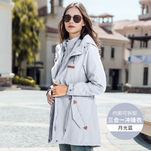 Yellow Thickened Fleece Lined Three-in-One Womens Outdoor Winter Warmable Detachable Coat Jacket City Outdoor Style Two-Piece Set
