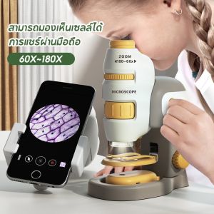 กล้องจุลทรรศน์ ขยายได้ 60X~180X แบบพกพา การเรียนรู้ทางชีวภาพ ของเล่นวิทยาศาสตร์ ของเล่นเด็ก /Home_Master