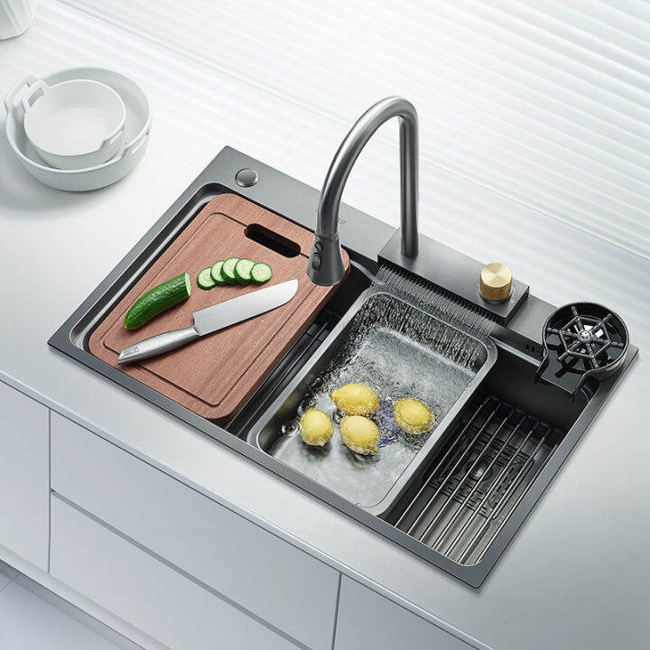 HIGOLD Waterfall Sink 304 Stainless Steel Waterfall Kitchen Sink Nano ...