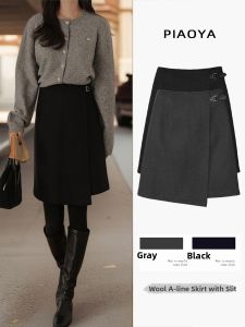 PIAOYA | Autumn Winter New High Waist Slit A-line Skirt