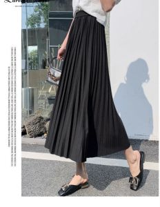 LAREINE ผู้หญิงเกาหลีเก๋สไตล์กระโปรงเอวสูงกลางความยาว A-Line จีบกระโปรงย่น