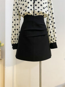 กระโปรงสั้นทรงเอเอวสูงสีดำ ทรงเข้ารูป กระโปรงทรงเอสไตล์เกาหลี ทรงเข้ารูป สไตล์ฤดูใบไม้ผลิและฤดูร้อน