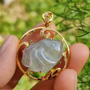 Premium Quality Icy Translucent Natural Type A Jadeite Jade crafted as fish set on 18k gold as Pendant certificate weighs 5.5 grams measurement 35.7 * 28.2 * 9mm (18kp53)