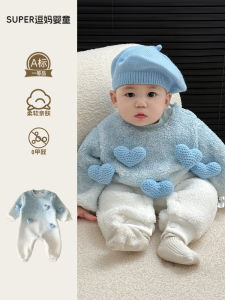 Korean Style Baby Winter Outfit Fleece Lined Thickened Romper Suit for Three to Six Months Old Babies Boy Girl Universal Clothes