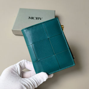 Handwoven Leather Wallet for Women Short Zipper Two Fold Money Clip Functional Coin Purse Large Grid Fashionable Bovine Leather