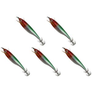 1/5PCS Laser Luminous Floating Horizontal Wood Shrimp Egi Lure Squid Jigging Shrimp Hook Octopus Cuttlefish Night Fishing Baits