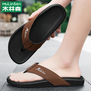 Mens Wooden Slippers Summer Beachwear Anti-slip Wear-resistant Driving Thong Slippers Casual Breathable Flat Heel PVC Bottom