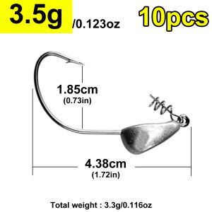 10pcs Jig Head Fishing Hooks 3.5g/5g/7g/10g/15g/21g Variety Pack with Spin Lock Pin Soft Worm Lure Bait Tackle for Angling