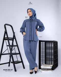 ARRAFI Nasya One Set Setelan Oneset Wanita Dewasa Rayon Premium Polos Lengan Panjang √ Armyna Hijab ||