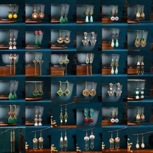 Elegant Vintage Chinese Earrings with Enamel Color for Hanfu Qipao And Ma Face Skirt Waterdrop Shape Jewelry Accessories