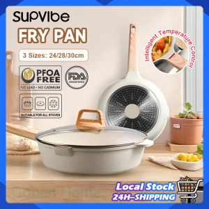 SUPVIBE Deep Frying Pan with Lid Non Stick Upgraded Temperature Control for Induction Cooker Gas Stove 24/28/30CM