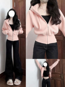 SUHUIQIAN | Pink Autumn Fashion Hoodie Waist-accentuating Short Sporty Top