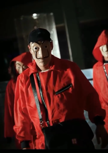 ชุดนักโทษ + หน้ากาก World Bandits Paper House Dali Mask Body Dali Money Robbery เครื่องแต่งกายนักโทษ + หน้ากาก จั๊มสูทต้าลี ปล้นเงิน