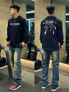 Áo Thun Nam Dài Tay Cotton Nguyên Chất Phong Cách Hip Hop Đường Phố Dáng Rộng Thoải Mái Mùa Thu Mỹ Thường Ngày in Chữ Kháng Khuẩn