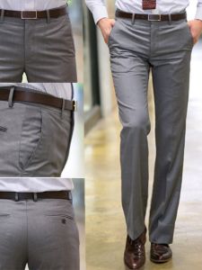 Business Casual Mens Straight Leg Pants Autumn Winter New Style Iron Free West Suit Long Trousers Youth Polyester Viscose