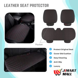 LEATHER CAR SEAT PROTECTOR COVER Universal Car PU Leather Cushion Pad Front And Back Rear Seat Mat Interior Protection Kusyen Kereta 汽车座椅保护垫