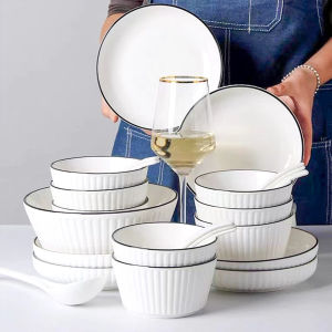 C.B.【Ready in Stock】 Japanese Ceramic Serving Bowl 5/8/10inch Soup Bowl Plate Salad Mixing Bowl