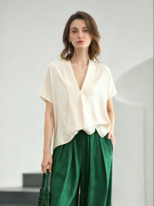 COCOBELLA | Embroidered Brocade Silk Chinese Style Short Sleeve Shirt
