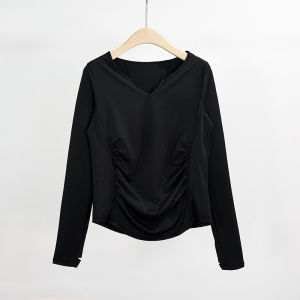 เสื้อยืดคอกลมแขนยาวทรงสลิมฟิตสำหรับผู้หญิง ชุดโยคะ ออกกำลังกาย ฤดูใบไม้ร่วง 2023 ระบายอากาศได้ดี แห้งเร็ว ดูดซับเหงื่อ