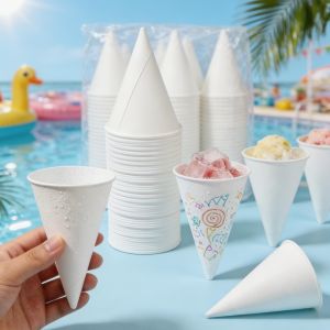 200 Pcs Disposable Paper Cup 130 ml/4.5 oz Conical Water Cup Stackable Ice Cream Cups for Home Office Hotel and Kitchen Supplies