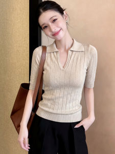 SHAXU | Oatmeal Color Turn-Down Collar Short Sleeve T-Shirt for Early Summer Design